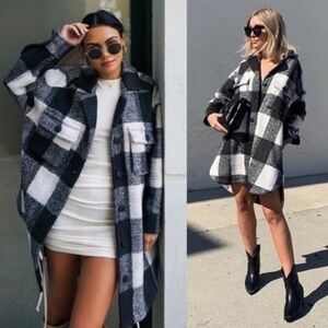 ANINE BING Mave Jacket in Cream Buffalo Check Shacket Oversized